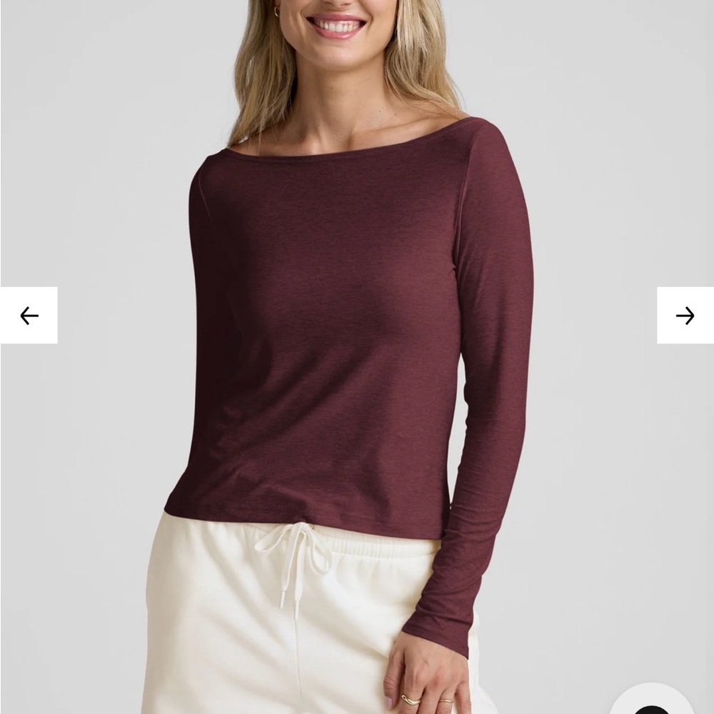 Beyond Yoga Featherweight Shoulder It Boatneck Top Midnight Burgundy Heather